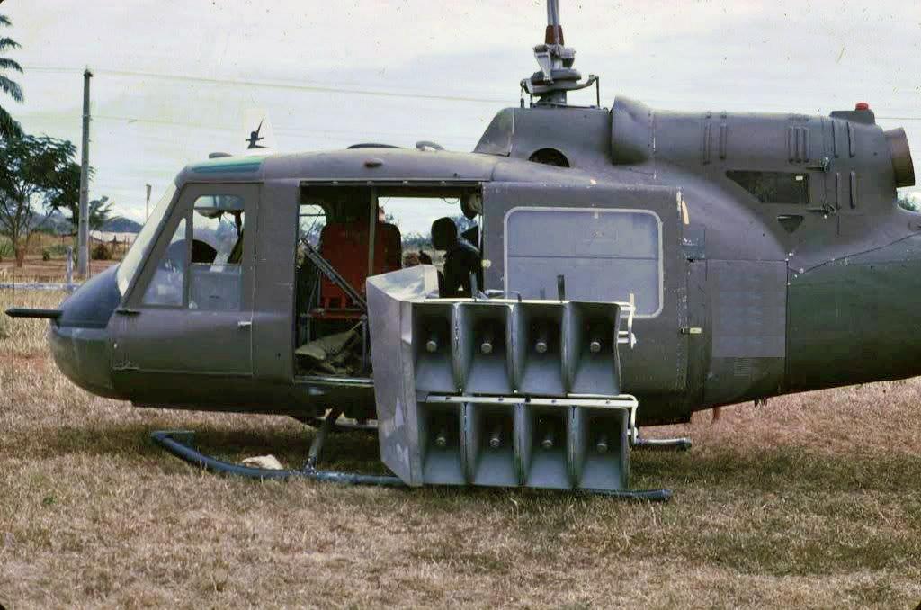 Loudspeaker in the doorway of a Bell 'Huey' HU1D helicopter. Photo credits: 